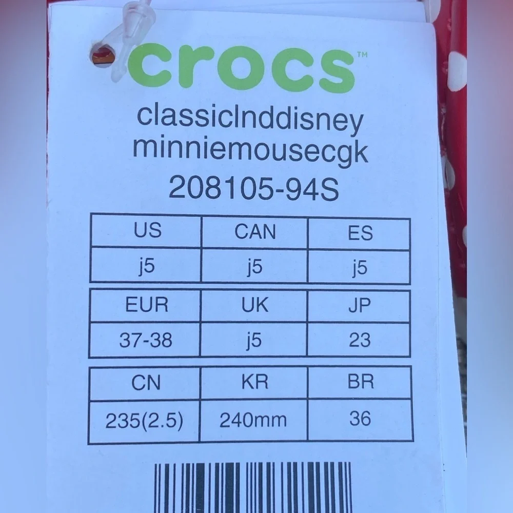 CROCS Disney Minnie Mouse Big Girls Fur Lined Red Bow White Polka Dot Clog Sz j5